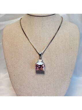 Pink Ice Pink & White CZ Pendant Necklace 925 Sterling Silver Size 18''